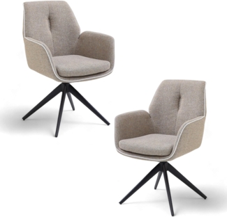 ENJA Esszimmerstühle 2er Set mit schwarzem Metallgestell, Taupe - Bequeme Stühle für Esszimmer & Küche - 64 x 92 x 65 cm (B/H/T)