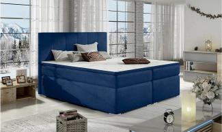 Stylefy Jupiter Boxspringbett Blau Velours KRONOS 140x200 cm
