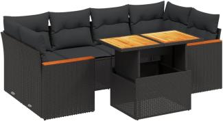 vidaXL 7-tlg. Garten-Sofagarnitur mit Kissen Schwarz Poly Rattan 3272973
