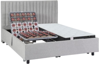 Vente-unique - Dekoratives Bett mit elektrischer Relaxfunktion mit Tellern + Taschenfederkern- & Memory-Schaum-Matratze - 2 x 80 x 200 cm - Stoff - Grau - ANTALISA von YSMÉE