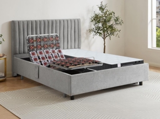 Vente-unique - Dekoratives Bett mit elektrischer Relaxfunktion mit Tellern + Taschenfederkern- & Memory-Schaum-Matratze - 2 x 80 x 200 cm - Stoff - Grau - ANTALISA von YSMÉE