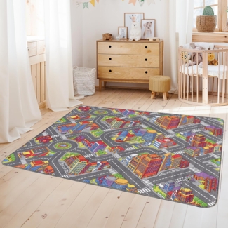 Primaflor Interaktiver Spielteppich Big City - 200x300 cm, Made in Europe Kinderteppich mit Straßenmotiv, Hochwertiger Straßen-Teppich für Kinder- und Spielzimmer, Spielmatte für Jungen und Mädchen