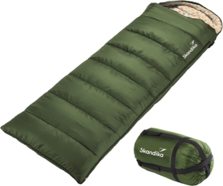 Skandika Schlafsack Iceland Dunkelgrün Reißverschluss rechts, Deckenschlafsack Erwachsene, koppelbar, 3-Jahreszeiten, bis -10° C, Packsack, Camping, Inn-/Outdoor