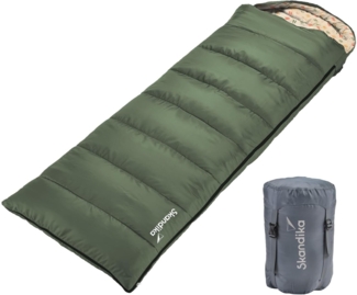 Skandika Schlafsack Iceland Dunkelgrün Reißverschluss rechts, Deckenschlafsack Erwachsene, koppelbar, 3-Jahreszeiten, bis -10° C, Packsack, Camping, Inn-/Outdoor