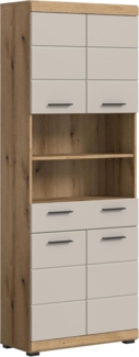 xonox. home – Hochschrank Scout 74 x 191 x 31 cm in Evoak Oak und Kaschmir Nachbildung matt – Breiter Hochschrank für Badezimmer – großzügig, robust & stilvoll in Holzoptik