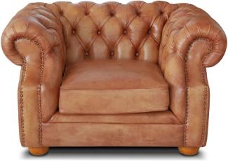 Casa Padrino Luxus Chesterfield Leder Sessel 125x100 x H. 80 cm - Verschiedene Farben - Echtleder Wohnzimmer Sessel - Chesterfield Wohnzimmer Möbel, Vintage Chestnut