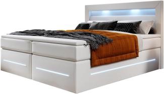 Boxspringbett Sevilla mit LED und Stauraum 180x200 Weiß H3 (70-100kg)