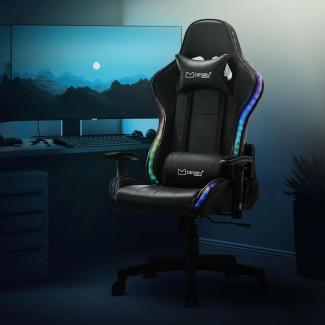 ML-DESIGN Gaming-Stuhl Drehstuhl mit RGB LED-Beleuchtung & Bluetooth-Lautsprechern Bürostuhl, Computerstuhl Sessel aus Kunstleder mit Rückenkissen und Kopfstütze