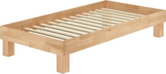Holzbett breites Einzelbett 100x200 Buche geölt Futonbett mit wählbarem Zubehör V-60.87-10Rollrost inkl.