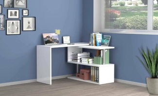 Dmora - Eck-PC-Schreibtisch Candido, Mehrzweck-Bürotisch, Platzsparend mit mehreren Positionen, 100% Made in Italy, 120 x 50 x 75 cm, Glänzendes Weiß