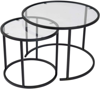 Hanah Home Stylish Coffee Table Set (2 Pieces), Black & Transparent, 100% Tempered Glass, Metal Frame | Small: 42 x 39 x 42 cm, Large: 60 x 43 x 60 cm | Modern Design for Living Room
