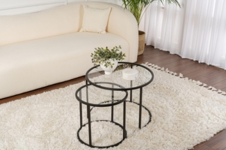 Hanah Home Stylish Coffee Table Set (2 Pieces), Black & Transparent, 100% Tempered Glass, Metal Frame | Small: 42 x 39 x 42 cm, Large: 60 x 43 x 60 cm | Modern Design for Living Room