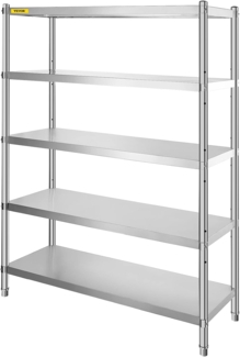 VEVOR Edelstahl-Regal, 122x47 cm, 5 Etagen, verstellbares Regal, Aufbewahrungseinheit, Edelstahl, Schwerlastregal für Küche, Gewerbe, Büro, Garage, Lagerung, 150 kg pro Regal