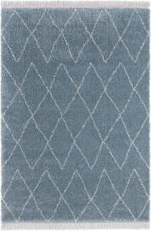 Hochflor Teppich Fransen Jade Blau - 200x290x3,5cm