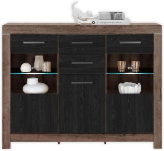 LED Highboard BALIN Kommode Sideboard Eiche Canyon / Schwarz ca. 160 x 125 x 45 cm