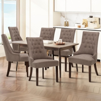 COLAMY Esszimmerstühle 6er Set, Moderne Küchenstuhl Gepolsterte Esszimmerstühle im Wingback, Polsterstuhl Wohnzimmerstuhl mit Knopfsteppung für Esszimmer, Küche, Restaurant mit Holzbeinen, Taupe