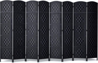 VEVOR Raumteiler Raumtrenner Paravent Deko mit 8 Paneelen, handgewebte Faltbare Sichtschutzwände mit Scharnieren, tragbare und freistehende Raumteiler zur Raumtrennung, schwarz 1795 x 3255 x 19 mm