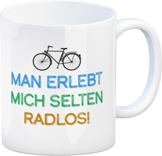 speecheese Tasse Man erlebt mich selten radlos Kaffeebecher mit Fahrrad Motiv Hobby