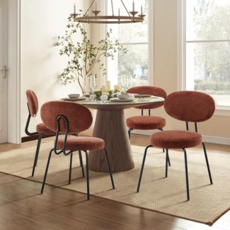 COLAMY Polsterstühle für das Esszimmer, 4er Set, Moderne Küchenstühle mit Rückenlehne, Kleine runde Metallseitenstühle mit gekrümmter Rückenlehne für Esszimmer, Küche, Restaurant, Orange