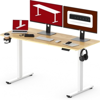 SANODESK Höhenverstellbarer Schreibtisch 140x60 cm Schreibtisch Höhenverstellbar Elektrisch Ergonomischer Steh-Sitz Tisch Computertisch für Heimbüro Homeoffice(ahorn)