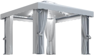 vidaXL Pavillon mit Vorhängen & LED-Lichterkette 3x3 m Cremeweiß 3070345