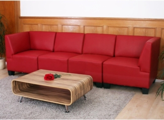 Modular 4-Sitzer Sofa Couch Lyon, Kunstleder ~ rot, hohe Armlehnen