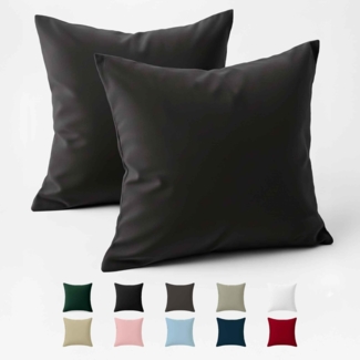 Kissenbezug 80x80 Baumwolle Renforcé (2er-Set) - Anthrazit - Dicht gewebt mit 57 Fäden/cm² - Kissenbezug 80x80 cm - Oeko Tex Zertifiziert - Dreamzie