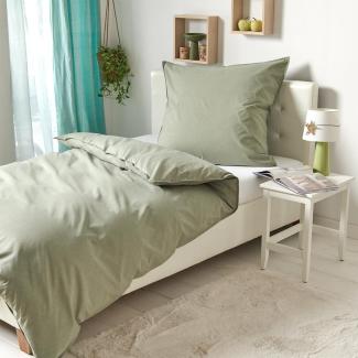 Traumschlaf Basic Uni Bettwäsche Chambray|155x220 cm + 80x80 cm| olive