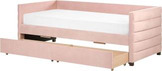 Tagesbett mit Stauraum MARRAY 90 x 200 cm Samtstoff Pastellrosa