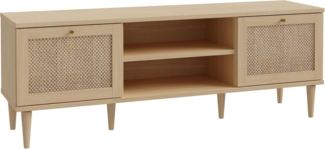 FORTE Calasetta TV Schrank 160 cm Boho Stil Wiener Geflecht TV Tisch Holz Dekor: Elegancia Eiche/Technorattan, 160 cm breit x 58 cm hoch x 41 cm tief