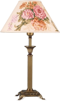 Helios Leuchten Tischleuchte Tischlampe Messing antik Stoffschirm weiß geblümt, Schreibtischlampe Nachttischlampe, Handarbeit, echtes Messing