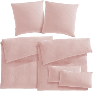 Pure Label Musselin Bettwäsche 155x220: 6-teilig mit Bettbezug (155x220), Kissenbezügen (80x80 und 40x80, jeweils 2er Set) aus Baumwolle - Rosa mit extra Weich-An mutate