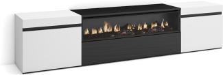 Skraut Home | TV-Schrank, Lowboard | für Wohnzimmer und Esszimmer | 200 x 45 x 35 cm | Für TV-Geräte bis zu 80" | Elektrokamin. Maße | Moderner Stil | Weiß und Schwarz