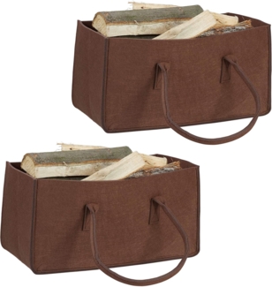 relaxdays Holztragetasche 2 x Kaminholztasche aus Filz braun