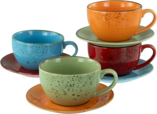 CreaTable Cappuccinotasse Nature Collection Mediterran, Cappuccino-Set, 8-tlg, Steinzeug, Handwerklicher Look, Vintage