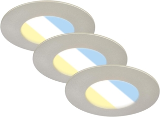 BRILONER – 3er Set LED Einbaustrahler 230V, LED Strahler Badezimmer IP44, Deckenstrahler, LED Spots, Deckenspots, Lichtfarbe einstellbar, Matt-Nickel, Grau