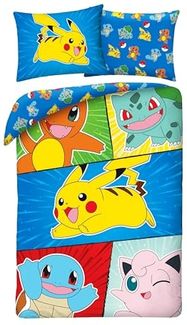 Pokemon Bettwäsche Set aus Baumwolle Bettdeckenbezug 140 × 200 cm mit 70 × 90 cm Kissenbezug