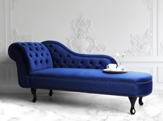 Beliani 'Nimes' Chaiselongue, Blau, Samt, 79 x 65 x 169 cm, Links