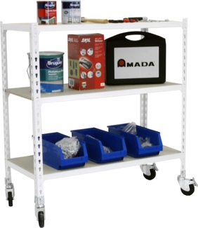 Simon Rack Schwerlastregal mit Rollen, 975 x 800 x 400 mm, Bis 75 kg Belastbar, 3 Verstellbare Ablagen, MDF-Platten, Kellerregal, Lagerregal, Weiss/Holz - Maderclick