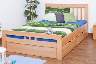 Einzelbett/FunktionsbettEasy Premium Line K8 inkl. 2 Schubladen und 1 Abdeckblende, 140 x 200 cm Buche Vollholz massiv Natur