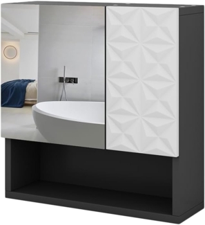 Vicco Badezimmerspiegelschrank Edge, Schwarz/Weiß, 54 x 55 cm mit Tür und offenen Fächern