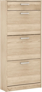 Forte NIKO Schuhschrank 60, Skandi-Schrank, 3 Kippfächer, 1 Schublade, Holzwerkstoff, Flur, Abstellraum, Sonoma Eiche Holzdekor, 58,2 cm breit x 127,7 cm hoch x 20,4 cm tief