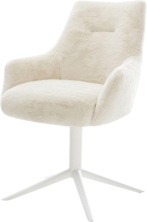 Drehstuhl Alja-Flex mit Armlehnen Plüsch Creme-Weiß Fußkreuz Weiß 360° drehbar Wippfunktion Taschenfederkern