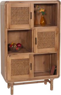 Highboard HWC-M47, Kommode Schrank Sideboard, Staufächer, Rattan Akazie Massiv-Holz gebeizt 141x90x35cm 32kg