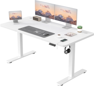 JUMMICO Höhenverstellbarer Elektrischer Schreibtisch mit USB Ladeanschluss, Schreibtisch Höhenverstellbar, Ergonomischer Steh-Sitz Tisch 140x60 cm, Weiß