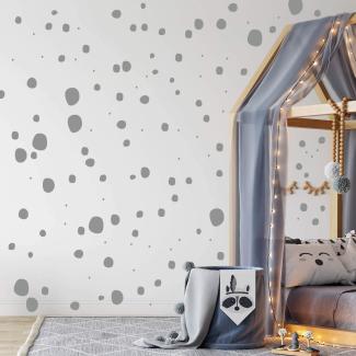 TUPFEN DOTS Wandtattoo 128 Stück | rund & handgezeichnet Punkte | Konfetti AUFKLEBER Kindergarten | unregelmäßige Punkte Wandsticker Kinderzimmer EINFARBIG (Grau)