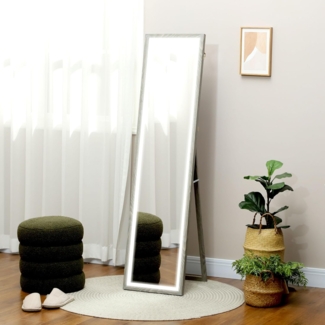 HOMCOM Standspiegel Ganzkörperspiegel 40x160 cm mit LED-Lichte, 3 Lichtfarben (Bodenspiegel, 1-St, Wandspiegel mit Touch-Steuerung), für Schlafzimmer, Wohnzimmer, Grau
