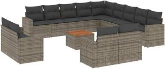 vidaXL 14-tlg. Garten-Sofagarnitur mit Kissen Grau Poly Rattan 3224401