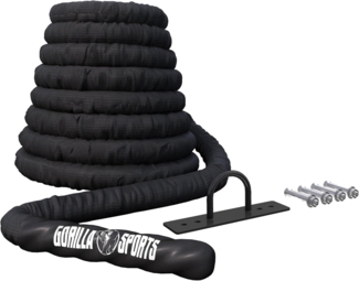 GORILLA SPORTS Schlacht Seil, 9m/12m/15m Länge, Ø 38mm/50mm, inkl. Wandhalterung Battle Rope