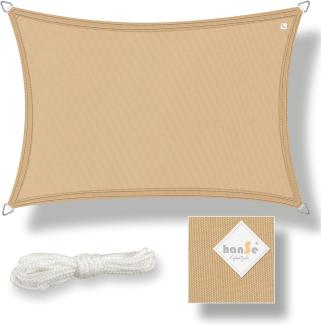 hanSe® Sonnensegel 100% Polyester PES Rechteck 2x4 m Sand Sonnenschutz Marken-Sonnensegel wasserabweisend wetterbeständig